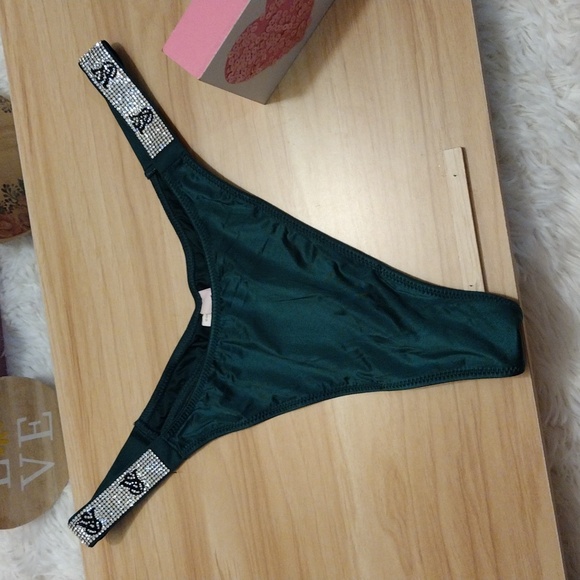 Victoria's Secret Dark Green Thong Panty with Embellished Straps Medium ๐ - Picture 2 of 8